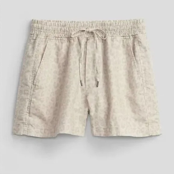 GAP Khakis Shorts Size Medium Tan Cream Leopard Print Linen Cotton Blend Flowy - Picture 12 of 12
